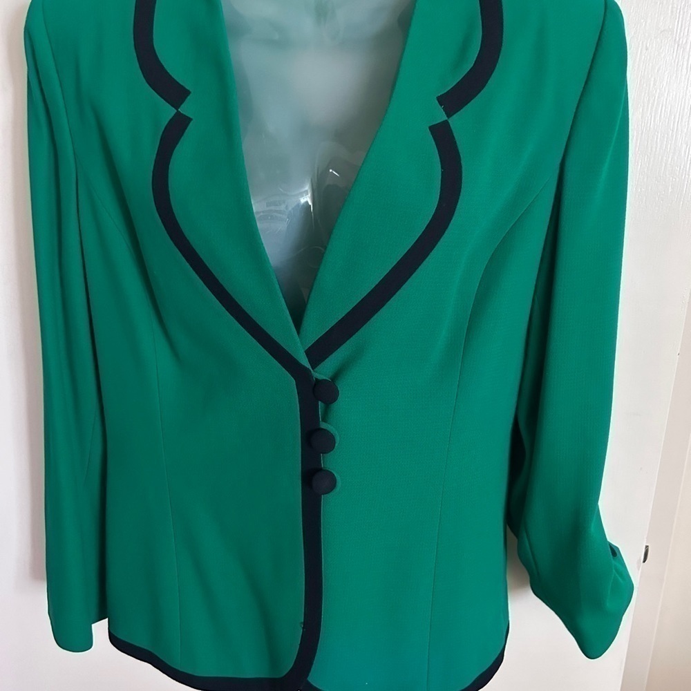 Vintage Jacqueline Ferrar Green Black Jacket Blazer Womans Sz 10 Tailored …​​​​